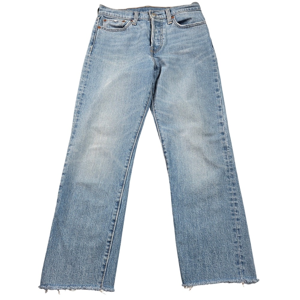 Levis 501 Original Cropped Jeans Womens 27 Blue Light Wash Raw Hem Button Fly